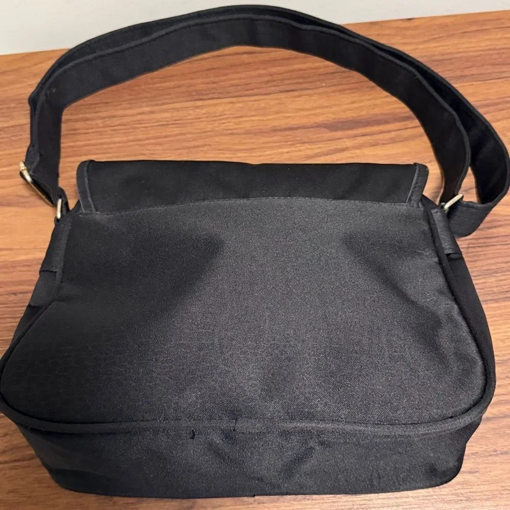 Carlos Falchi Sport Black Nylon Messenger Bag With Adjustable Strap/Gold Logo.